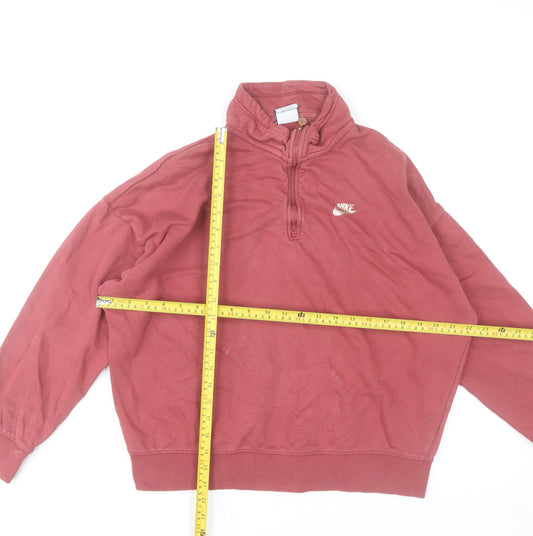 Nike Women's Pink Oversized 1/4 Zip Sweatshirt Cotton Blend