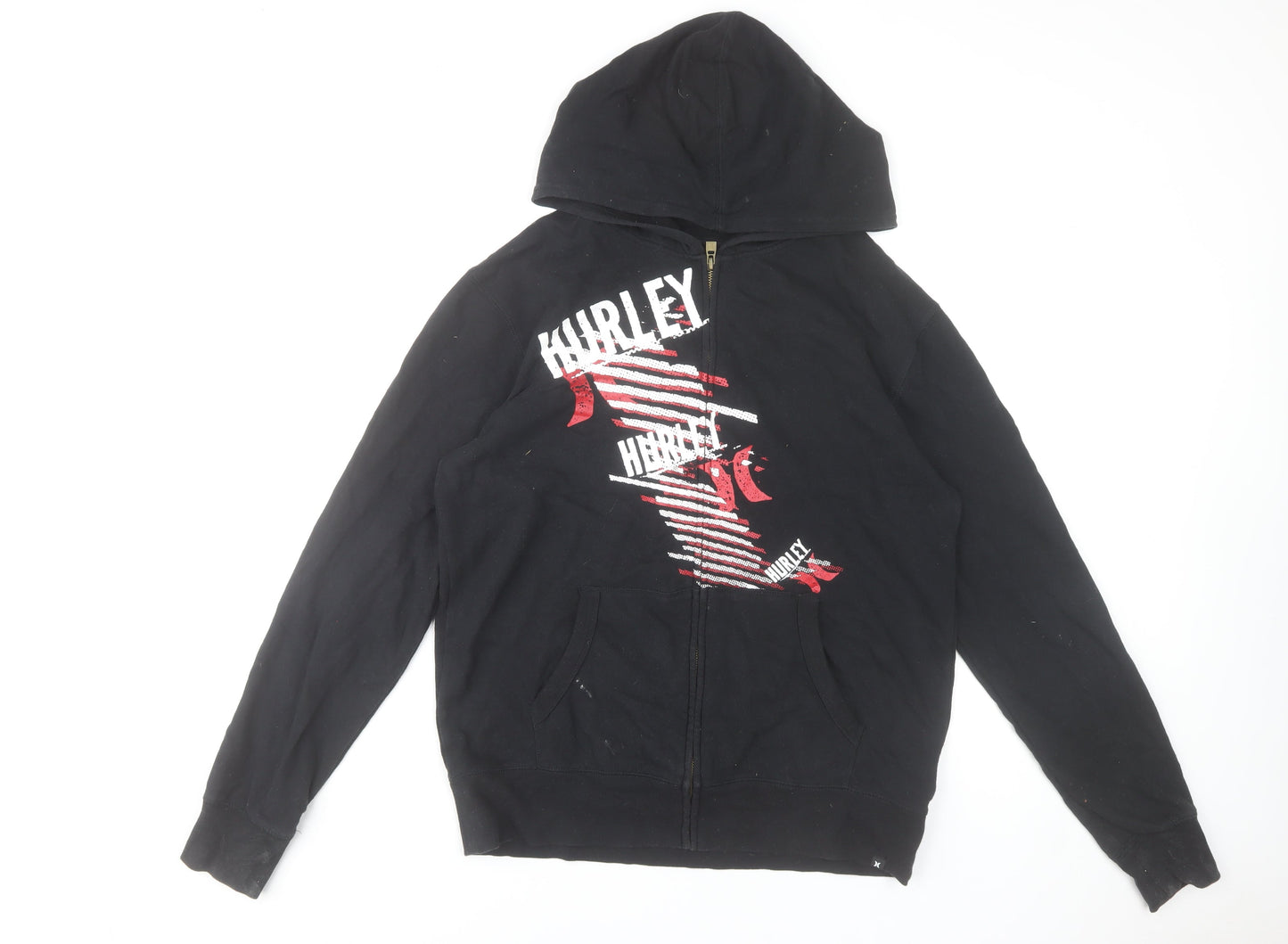 Hurley Mens Black Full Zip Hoodie Medium Graphic Print Casual