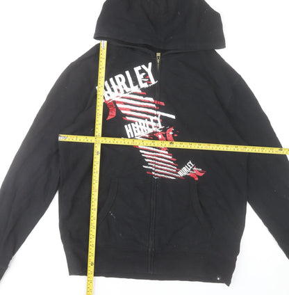 Hurley Mens Black Full Zip Hoodie Medium Graphic Print Casual