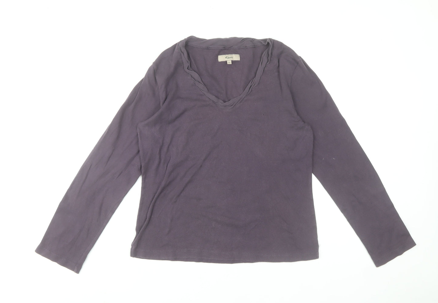 Kew Womens Purple Cotton Silk Trim V-Neck Long Sleeve T-Shirt XL