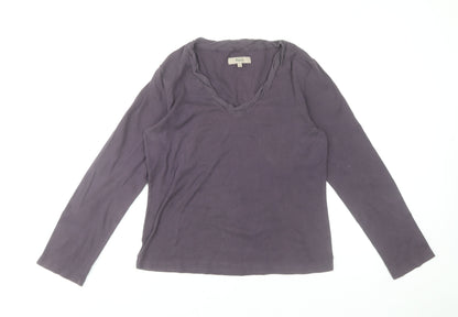 Kew Womens Purple Cotton Silk Trim V-Neck Long Sleeve T-Shirt XL