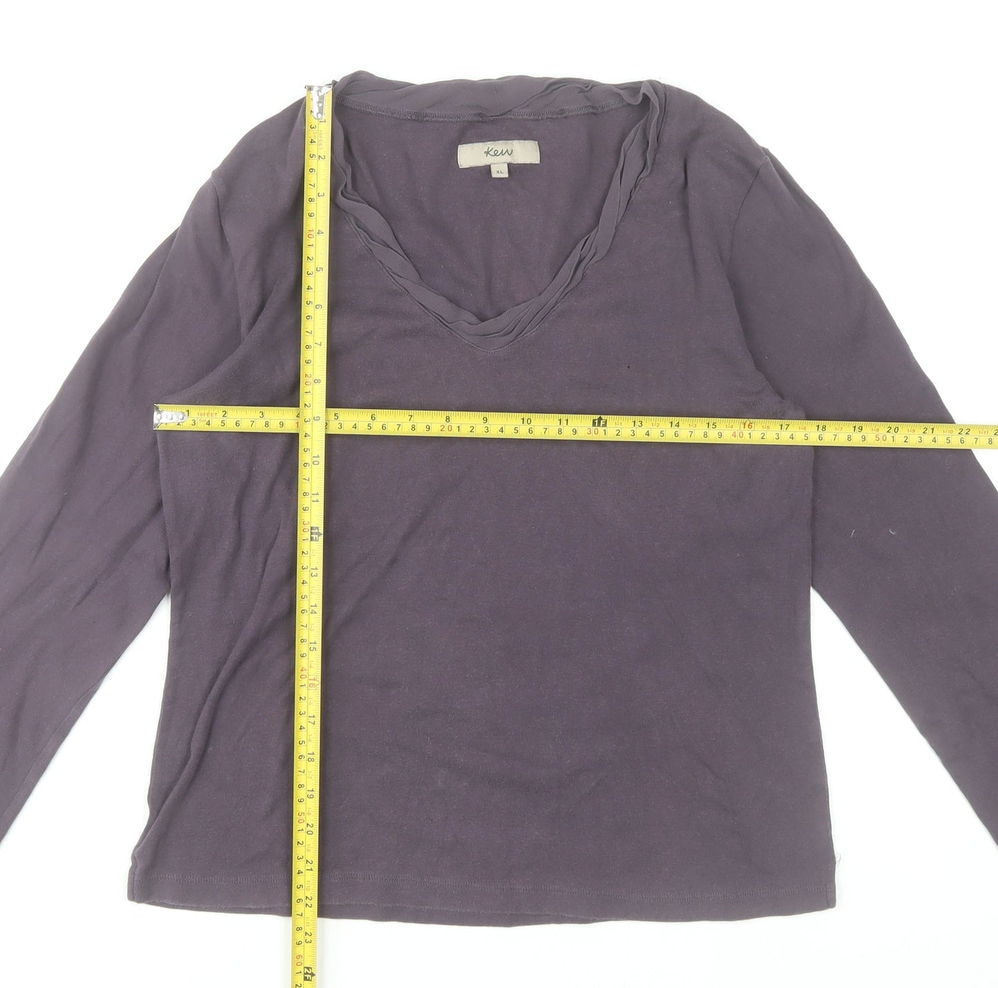 Kew Womens Purple Cotton Silk Trim V-Neck Long Sleeve T-Shirt XL