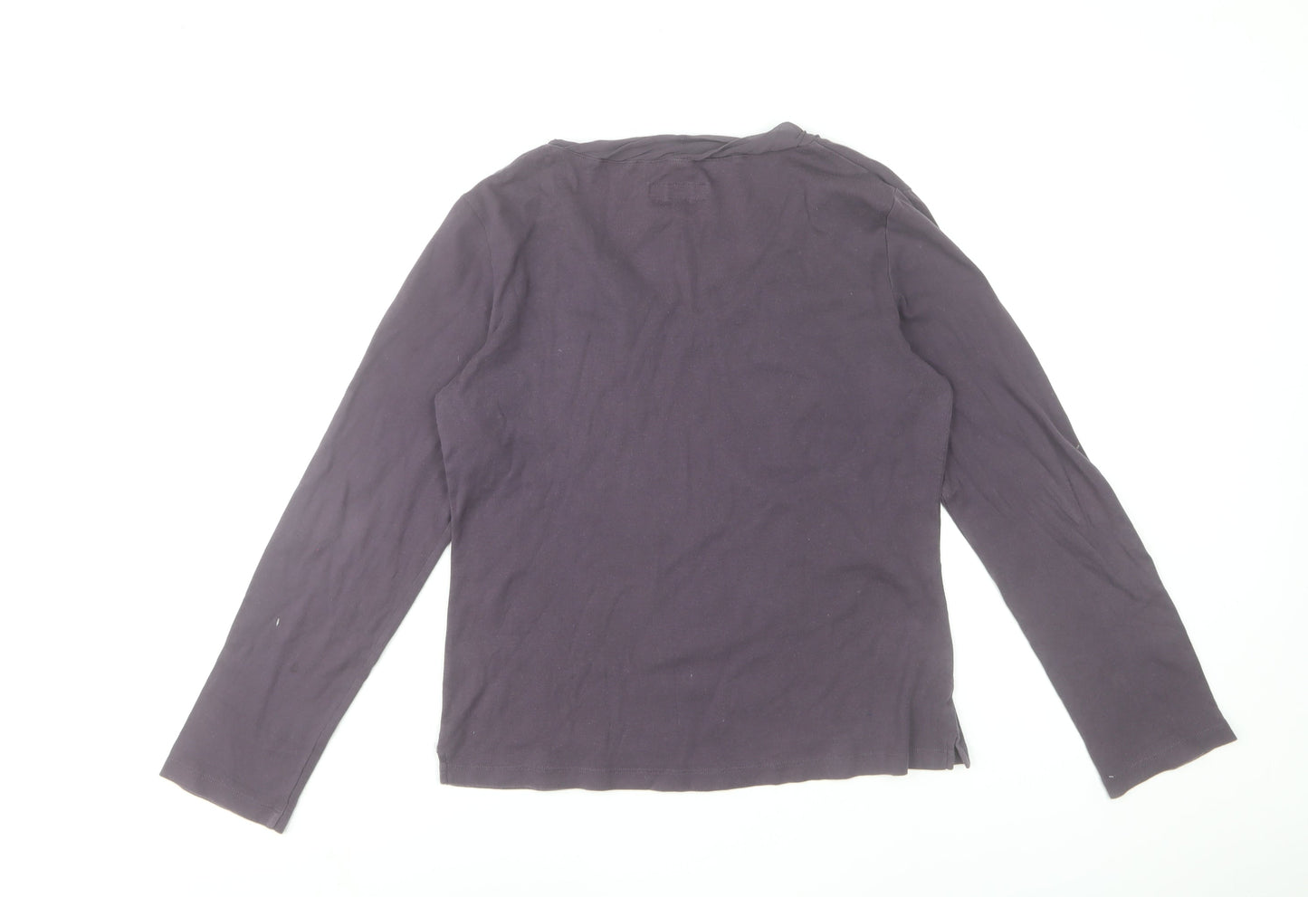 Kew Womens Purple Cotton Silk Trim V-Neck Long Sleeve T-Shirt XL