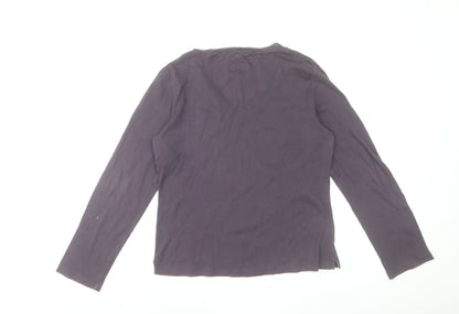 Kew Womens Purple Cotton Silk Trim V-Neck Long Sleeve T-Shirt XL