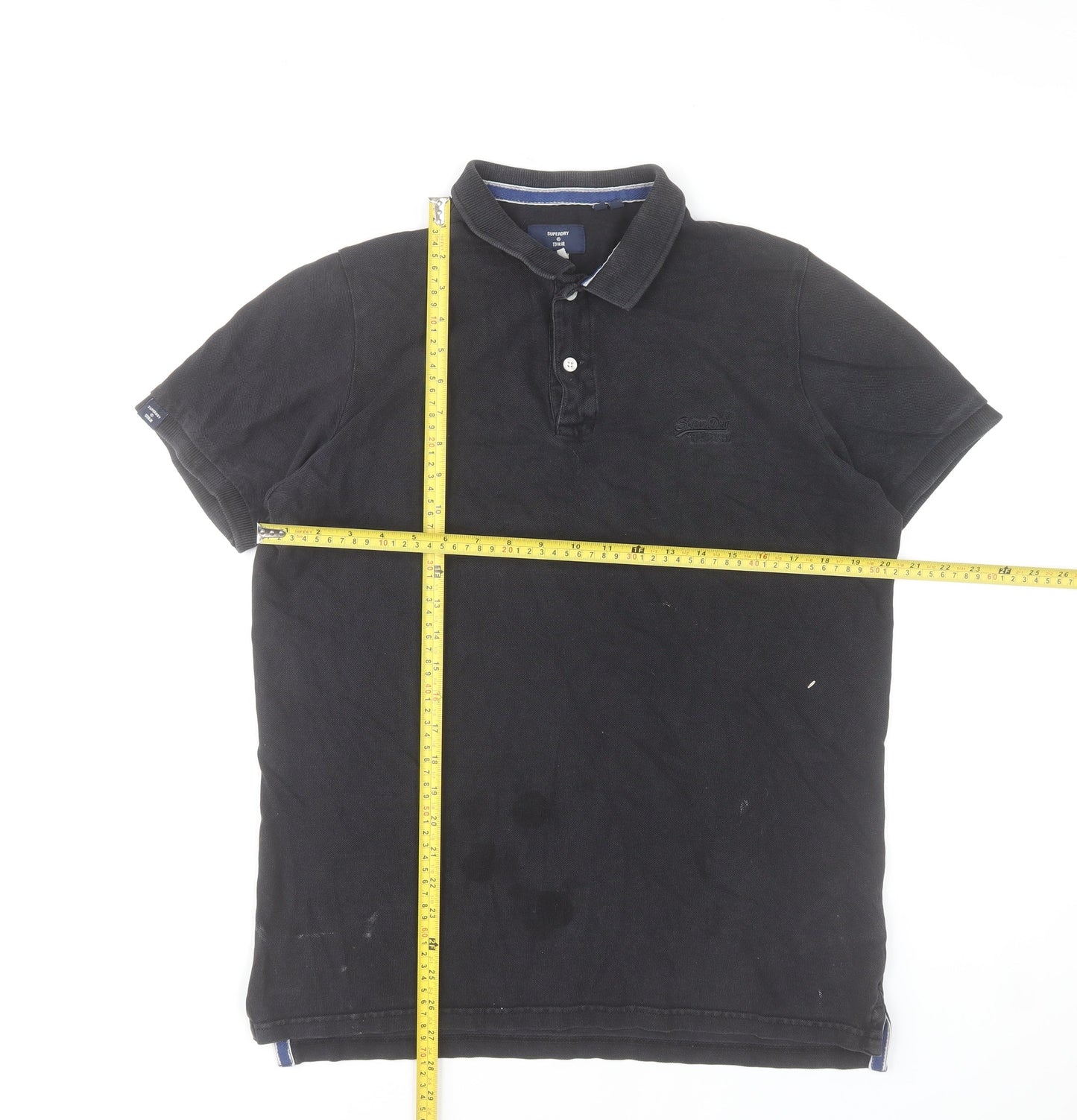 Superdry Men's Black Polo Shirt Size L Cotton Short Sleeve Casual