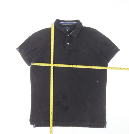 Superdry Men's Black Polo Shirt Size L Cotton Short Sleeve Casual