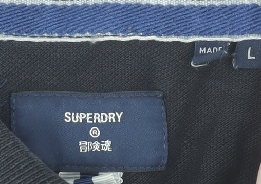 Superdry Men's Black Polo Shirt Size L Cotton Short Sleeve Casual