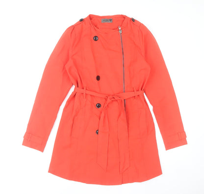 Nümph Women's Orange Trench Coat UK 8 Belted Mid-Length Cotton Blend