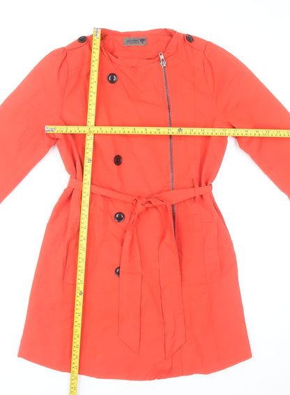 Nümph Women's Orange Trench Coat UK 8 Belted Mid-Length Cotton Blend