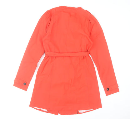 Nümph Women's Orange Trench Coat UK 8 Belted Mid-Length Cotton Blend
