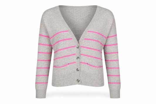 American Eagle Outfitters Women Grey Pink Stripe Cardigan M Wool Blend