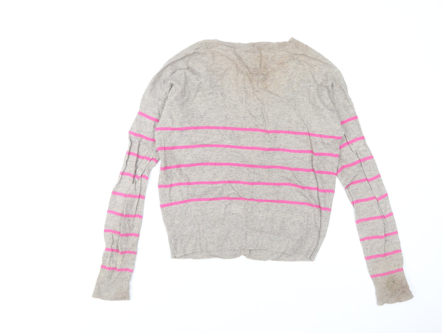 American Eagle Outfitters Women Grey Pink Stripe Cardigan M Wool Blend