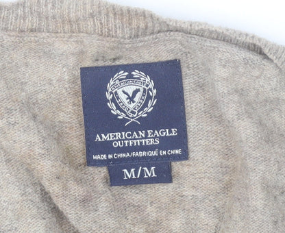 American Eagle Outfitters Women Grey Pink Stripe Cardigan M Wool Blend