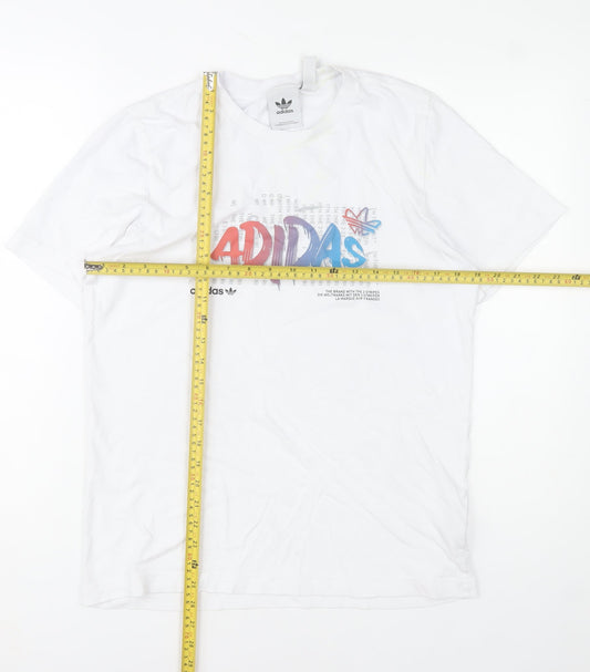 adidas Men's White Graphic Print Cotton T-Shirt Size S Regular Fit