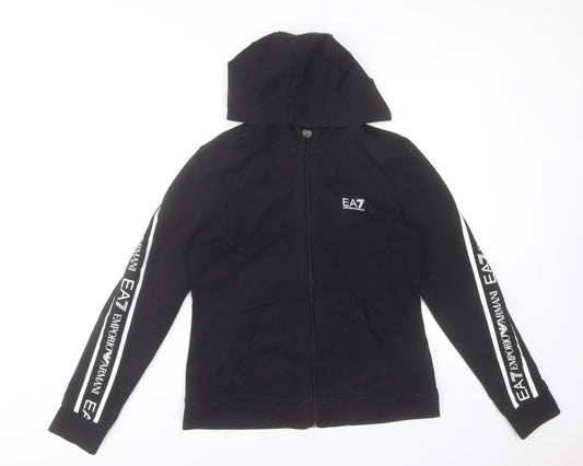 Emporio Armani EA7 Boys Black Full Zip Hoodie L 15-16 Years Logo Design