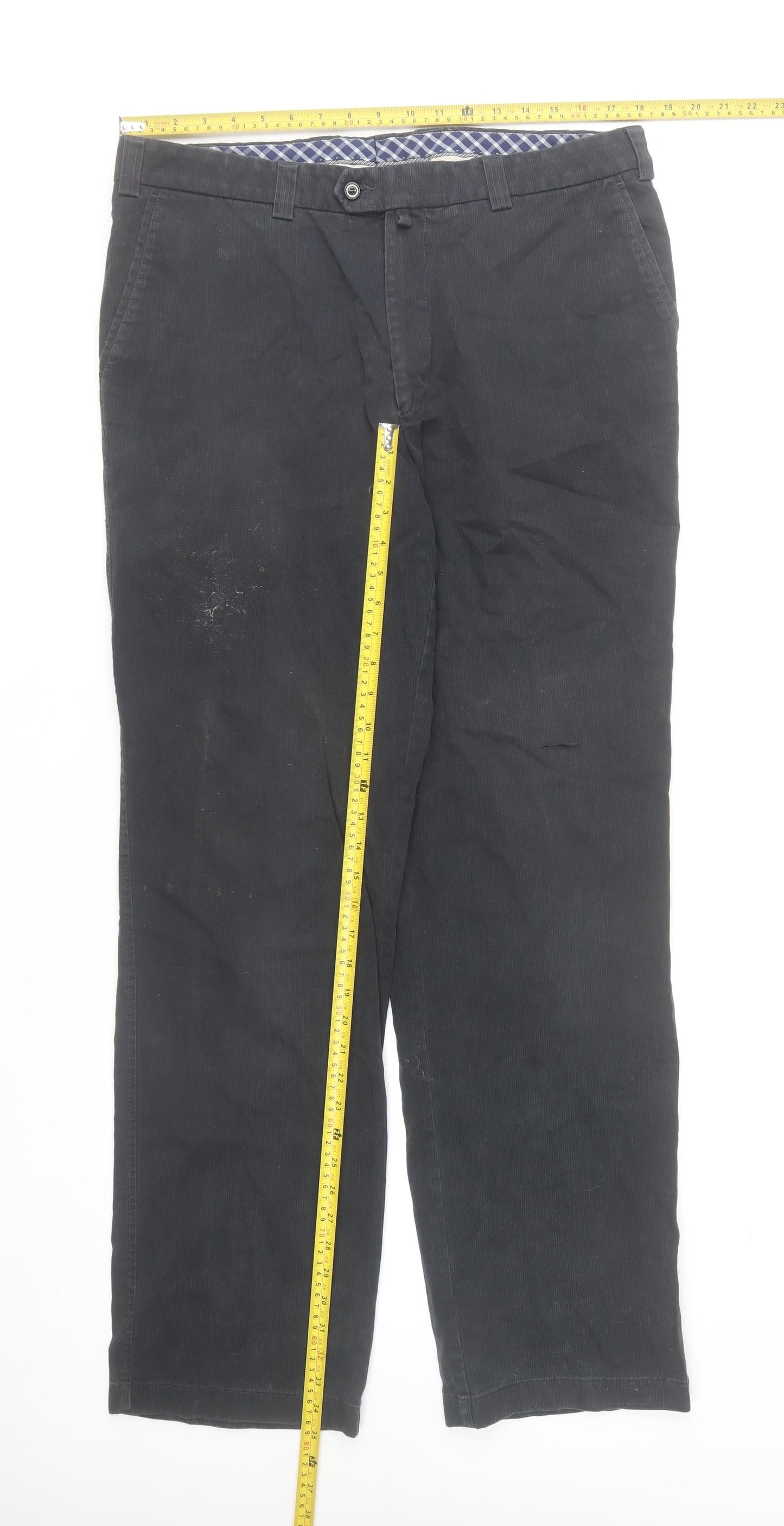 Douglas Men Black Regular Fit Stretch Corduroy Chino Trousers 38W 32L