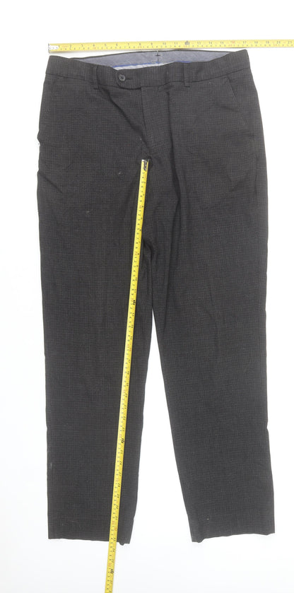 Debenhams 1778 Mens Grey Check Dress Pants 36L Regular Fit Trousers