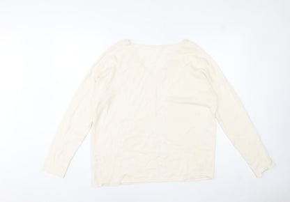 Skunkfunk Women Ivory V-Neck Cotton Long Sleeve Jumper M