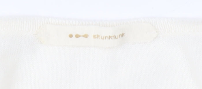 Skunkfunk Women Ivory V-Neck Cotton Long Sleeve Jumper M