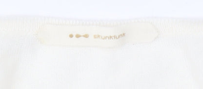 Skunkfunk Women Ivory V-Neck Cotton Long Sleeve Jumper M