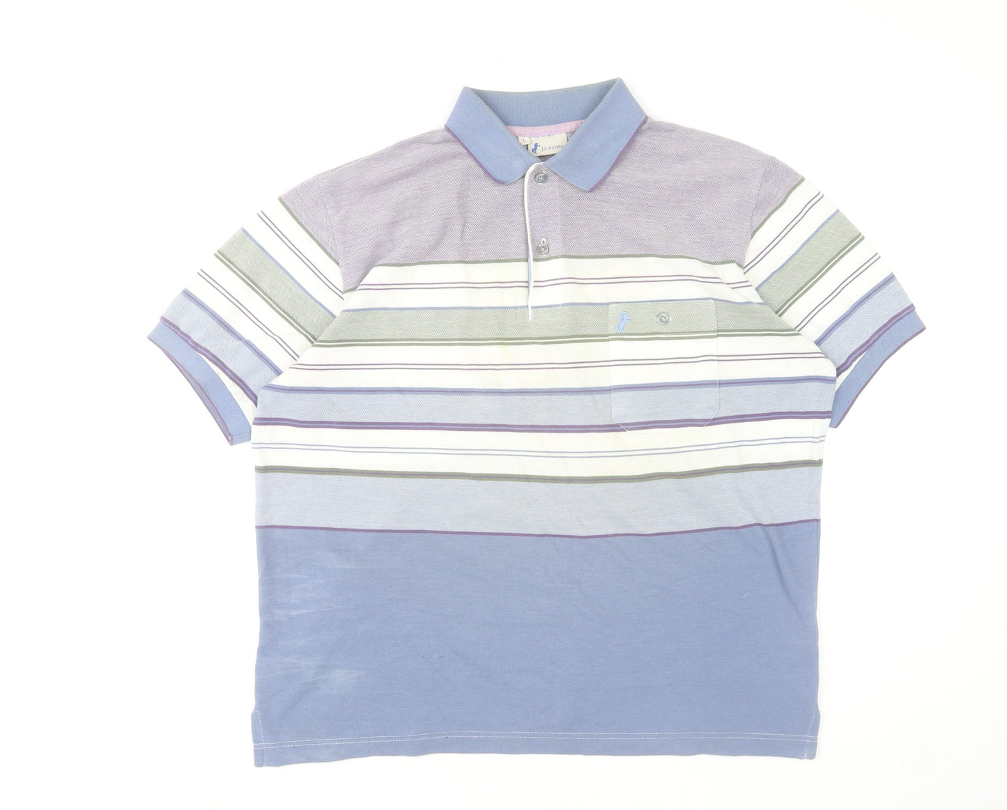 J3 Ayllón Men's Multicoloured Striped Polo Shirt Size L Cotton Blend
