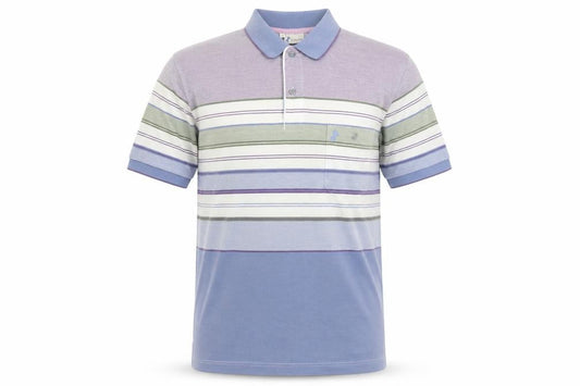 J3 Ayllón Men's Multicoloured Striped Polo Shirt Size L Cotton Blend
