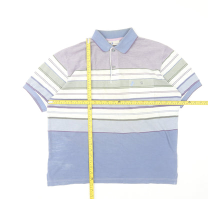 J3 Ayllón Men's Multicoloured Striped Polo Shirt Size L Cotton Blend