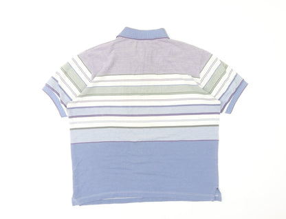 J3 Ayllón Men's Multicoloured Striped Polo Shirt Size L Cotton Blend