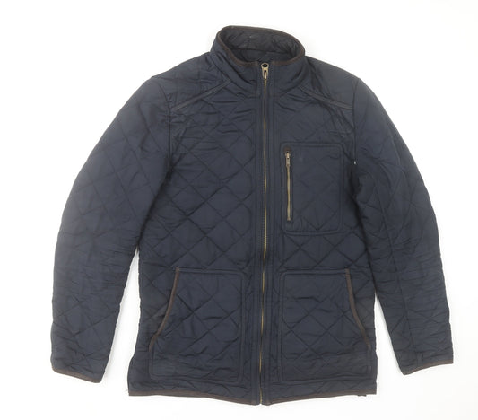 Joules Womens Blue Quilted Mid-Length Jacket Size S Polyester Zip