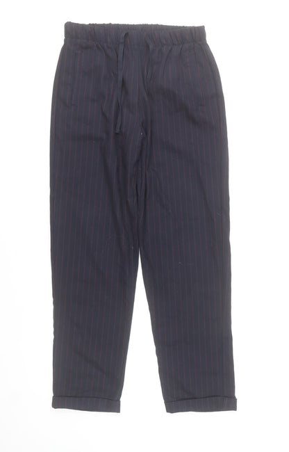 Bershka Girls Black Pinstripe Chino Trousers Size L Elastic Waist