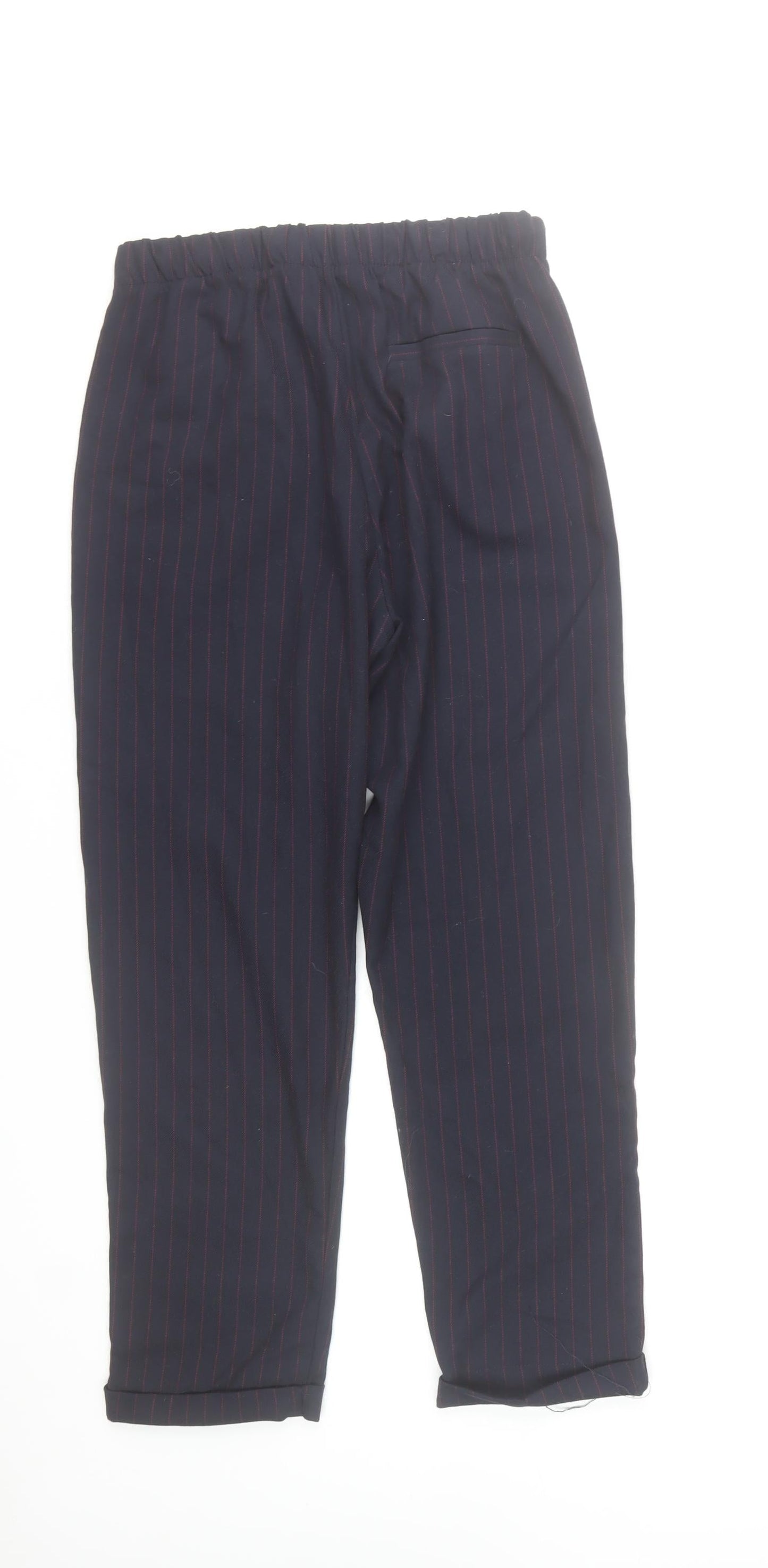 Bershka Girls Black Pinstripe Chino Trousers Size L Elastic Waist