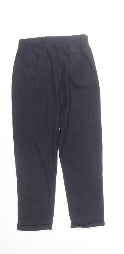 Bershka Girls Black Pinstripe Chino Trousers Size L Elastic Waist