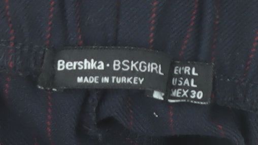 Bershka Girls Black Pinstripe Chino Trousers Size L Elastic Waist