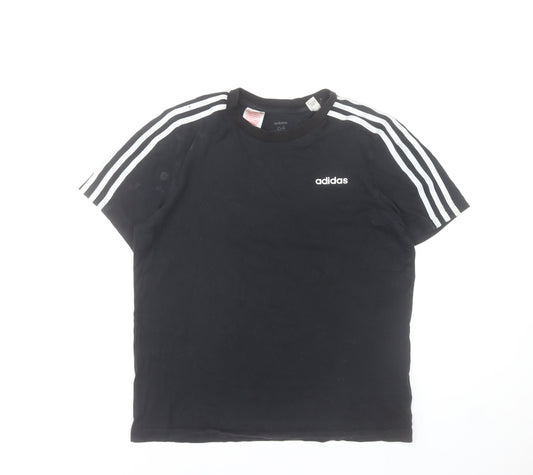 Adidas Boys Black 164 Regular Fit Crew Neck Short Sleeve T-Shirt