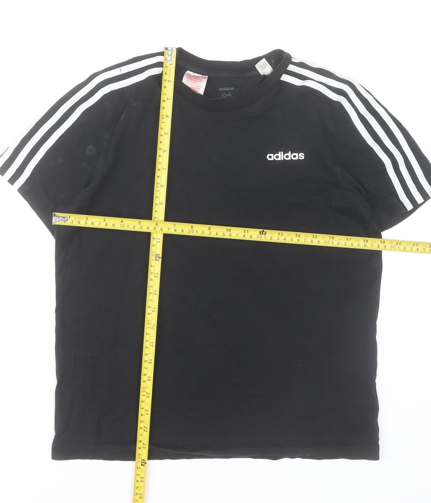Adidas Boys Black 164 Regular Fit Crew Neck Short Sleeve T-Shirt
