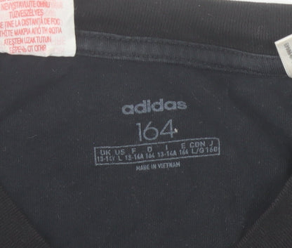 Adidas Boys Black 164 Regular Fit Crew Neck Short Sleeve T-Shirt