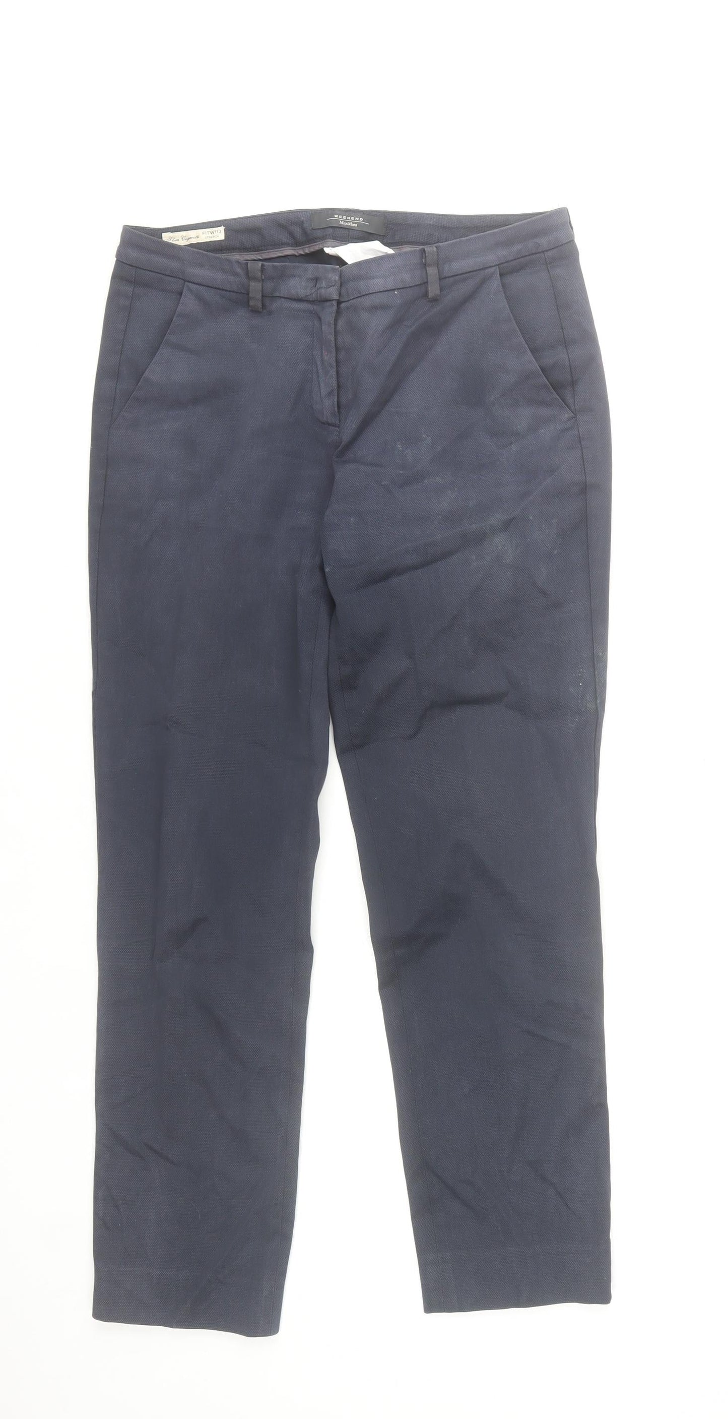 MaxMara Weekend Women Blue Chino Trousers Size 12 Cotton Blend Regular Fit