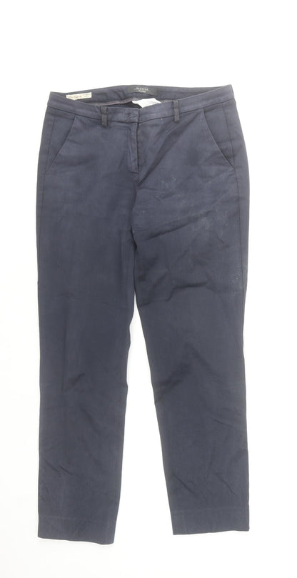 MaxMara Weekend Women Blue Chino Trousers Size 12 Cotton Blend Regular Fit