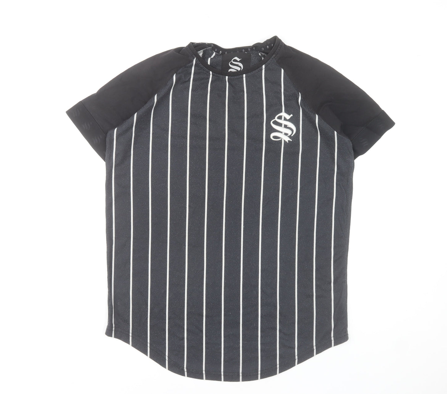 Sinners Attire Men's Black Pinstripe Crew Neck Short Sleeve T-Shirt Size S