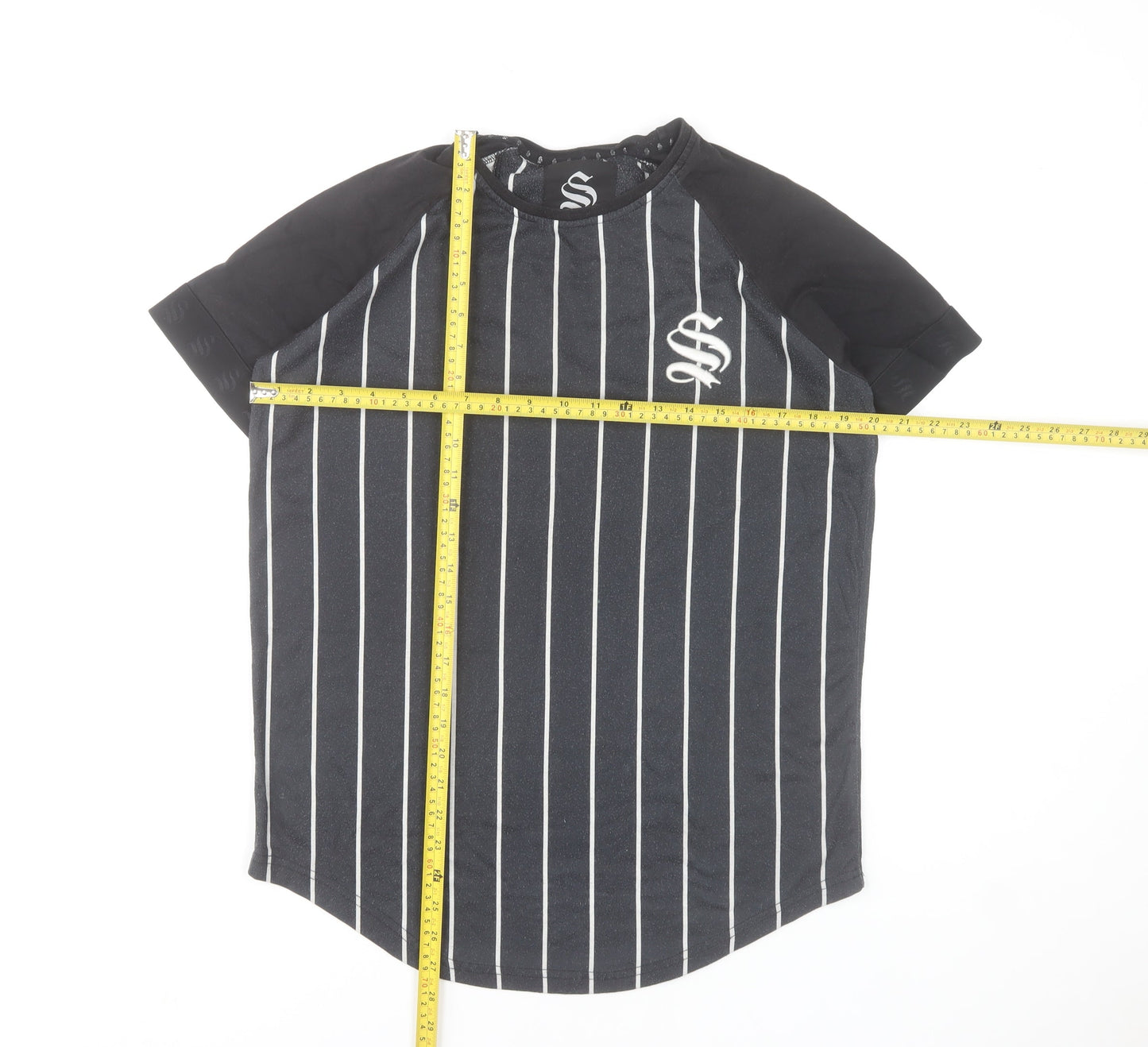 Sinners Attire Men's Black Pinstripe Crew Neck Short Sleeve T-Shirt Size S