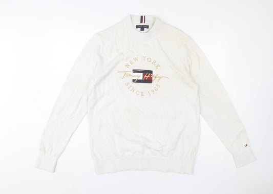 Tommy Hilfiger Men's White Cotton Logo Pullover Jumper M
