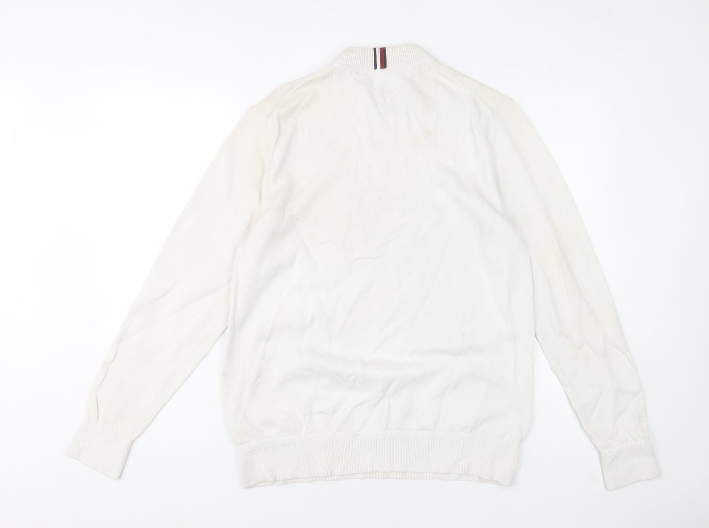 Tommy Hilfiger Men's White Cotton Logo Pullover Jumper M