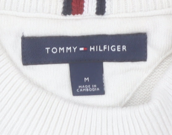 Tommy Hilfiger Men's White Cotton Logo Pullover Jumper M