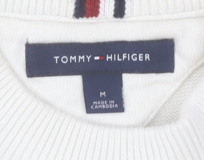 Tommy Hilfiger Men's White Cotton Logo Pullover Jumper M