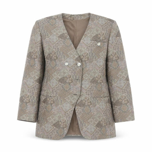 Windsmoor Womens Brown Wool Blend Geometric Blazer Size 12