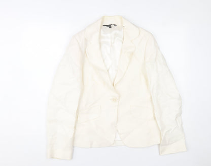 Laura Ashley Women's Ivory Linen Blazer UK 12 Lined Single-Breasted Jacket