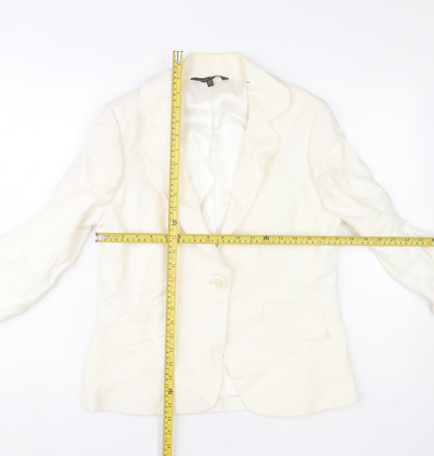 Laura Ashley Women's Ivory Linen Blazer UK 12 Lined Single-Breasted Jacket