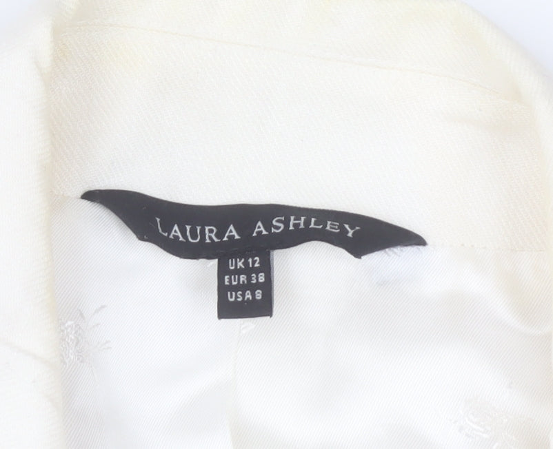 Laura Ashley Women's Ivory Linen Blazer UK 12 Lined Single-Breasted Jacket
