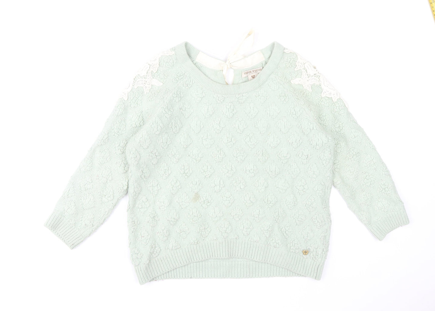 Teenie Weenie Girls Mint Green Lace Shoulder Jumper FM Cotton Blend