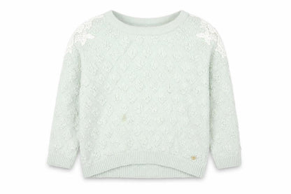 Teenie Weenie Girls Mint Green Lace Shoulder Jumper FM Cotton Blend